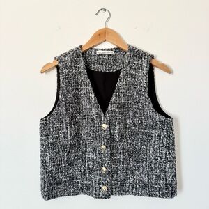 Abercrombie & Fitch Textured Button Front Vest Black White Size M